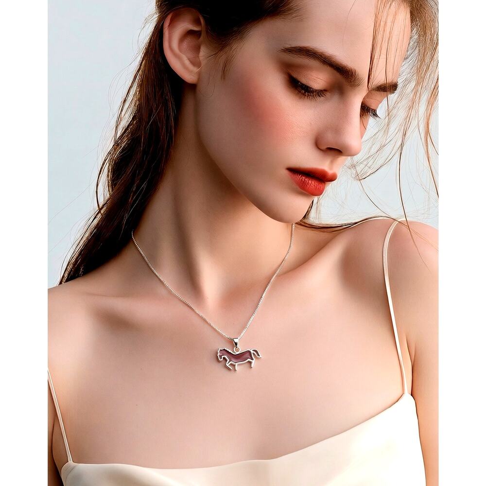 Sterling Silver Purple Horse Pendant Necklace